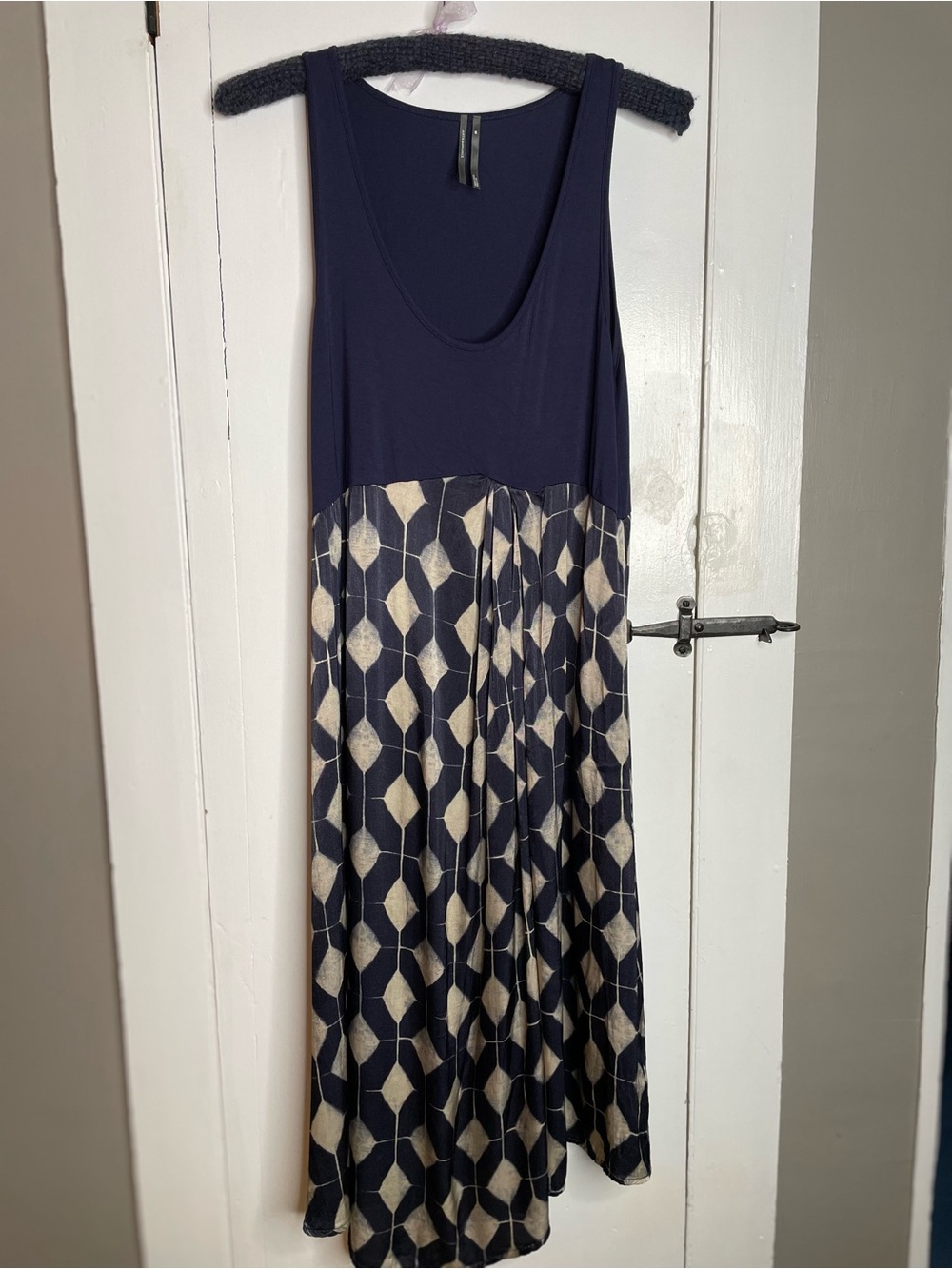 Anthropologie Scoop Neck Tank Dress Navy Geometric Pattern MP Read Discription!